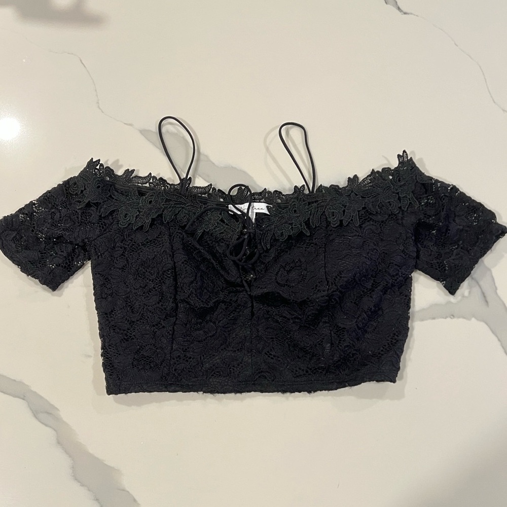 Black lace off the shoulder crop top size L